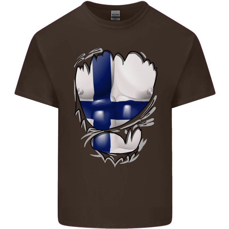 Gym Finnish Flag Ripped Muscles Finland Mens Cotton T-Shirt Tee Top Dark Chocolate