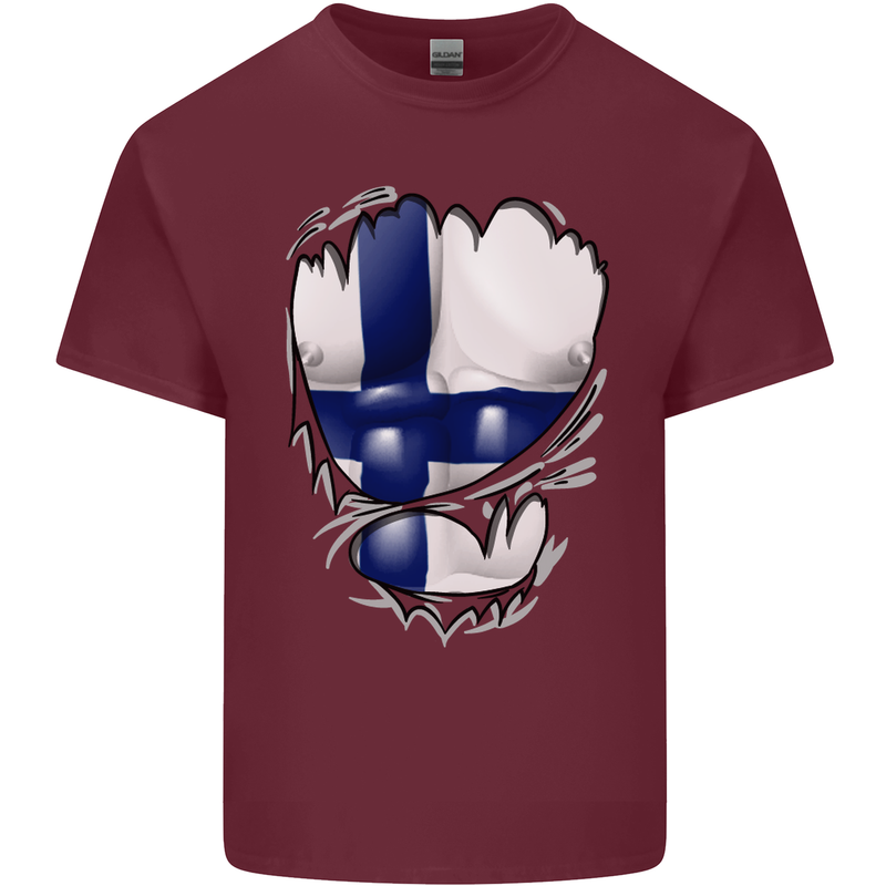 Gym Finnish Flag Ripped Muscles Finland Mens Cotton T-Shirt Tee Top Maroon