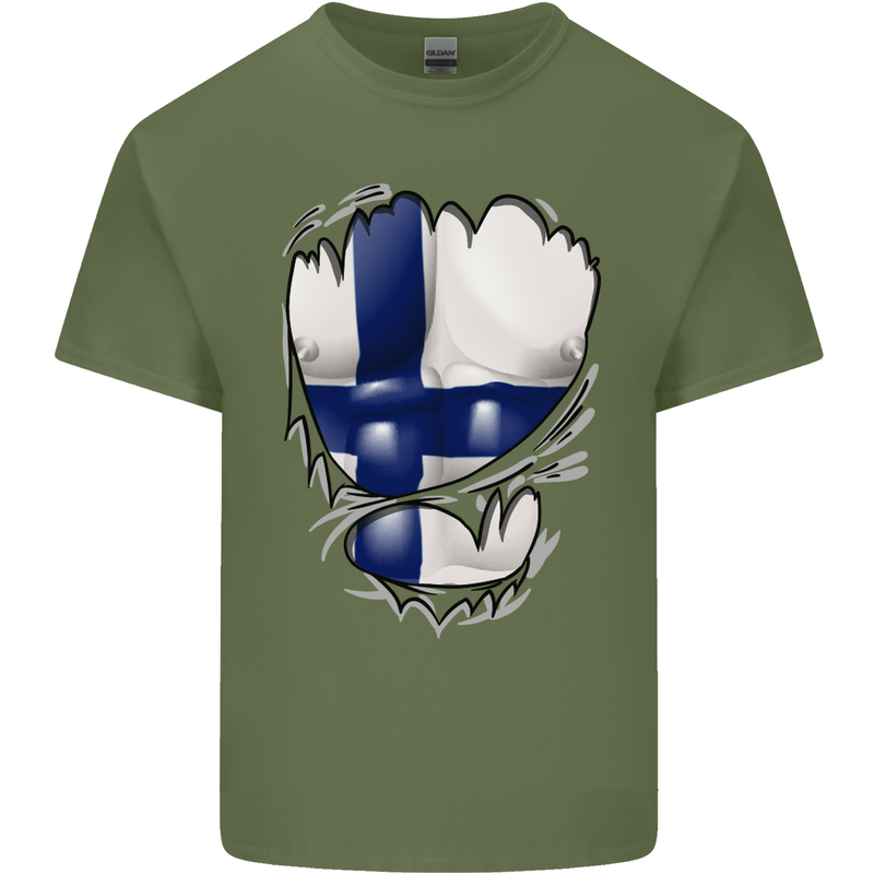 Gym Finnish Flag Ripped Muscles Finland Mens Cotton T-Shirt Tee Top Military Green