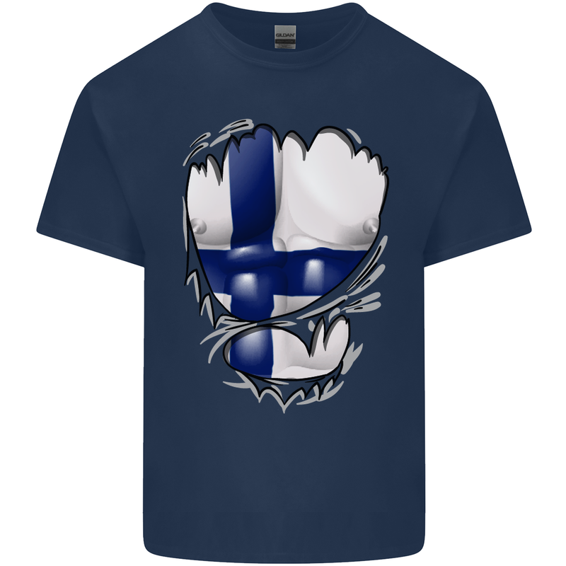 Gym Finnish Flag Ripped Muscles Finland Mens Cotton T-Shirt Tee Top Navy Blue