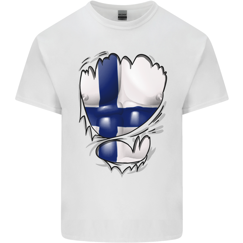Gym Finnish Flag Ripped Muscles Finland Mens Cotton T-Shirt Tee Top White