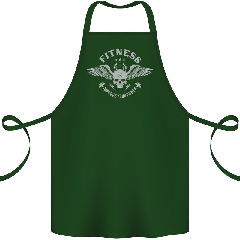 Gym Fitness Improve Your Power Skull Cotton Apron 100% Organic Forest Green