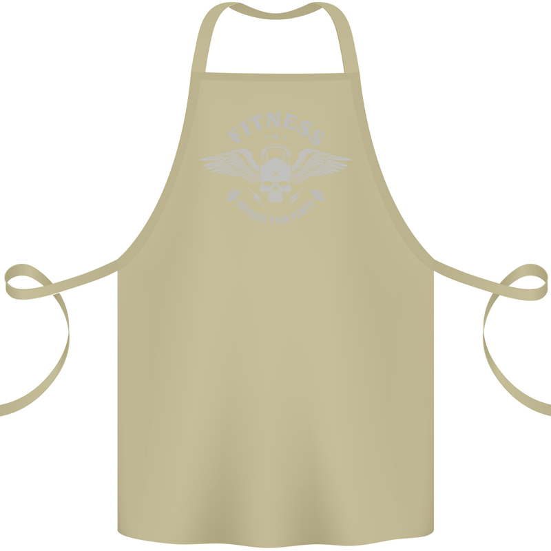 Gym Fitness Improve Your Power Skull Cotton Apron 100% Organic Khaki