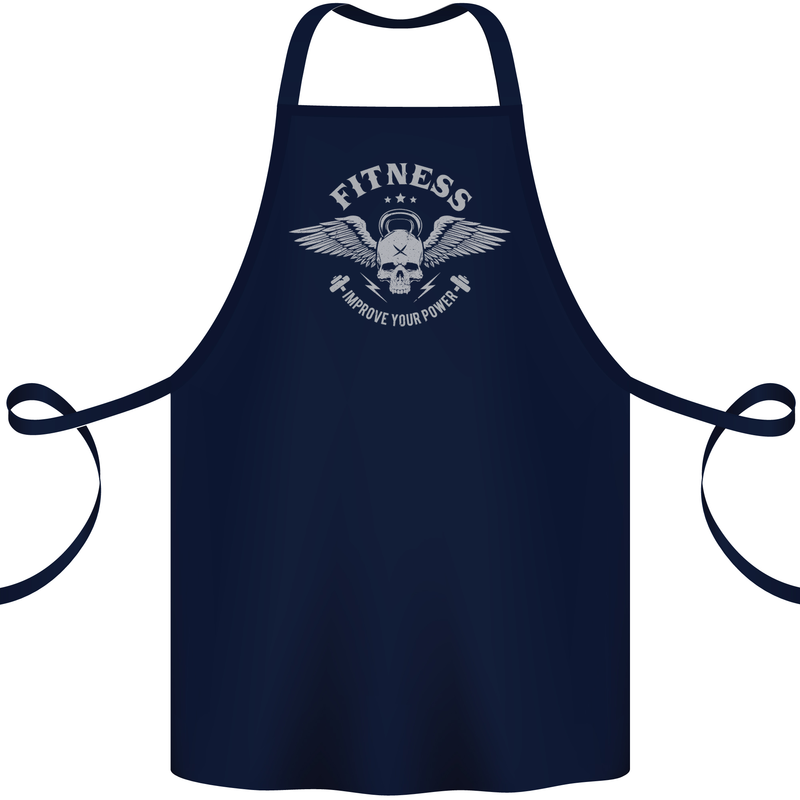 Gym Fitness Improve Your Power Skull Cotton Apron 100% Organic Navy Blue
