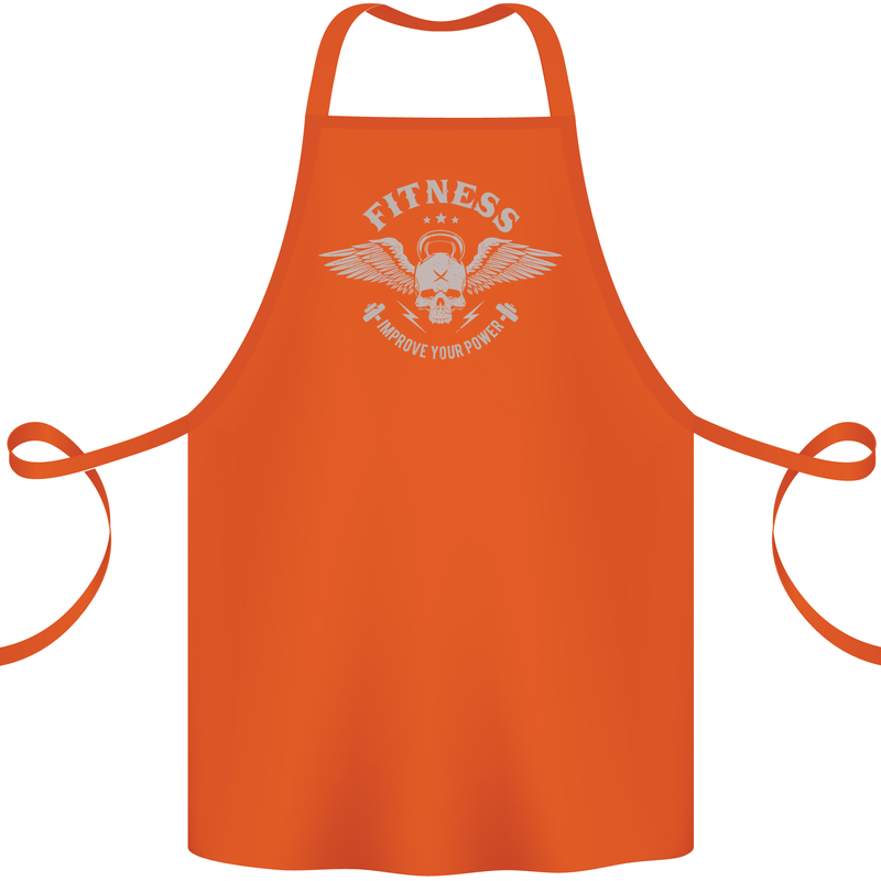 Gym Fitness Improve Your Power Skull Cotton Apron 100% Organic Orange