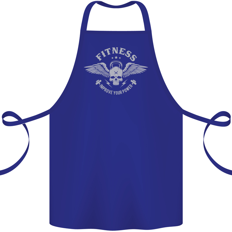 Gym Fitness Improve Your Power Skull Cotton Apron 100% Organic Royal Blue