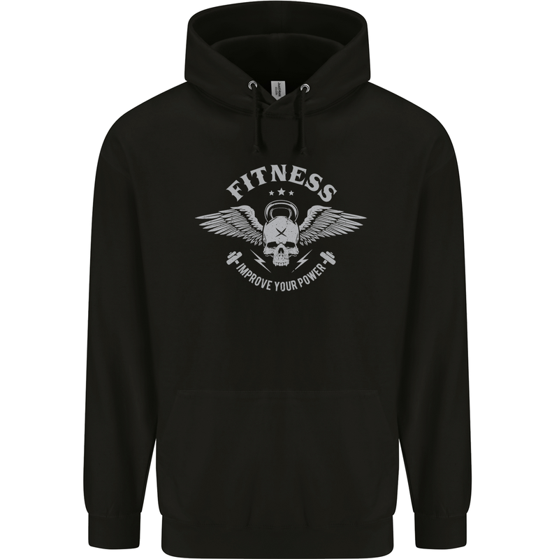 Gym Fitness Improve Your Power Skull Mens 80% Cotton Hoodie Black