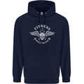 Gym Fitness Improve Your Power Skull Mens 80% Cotton Hoodie Navy Blue