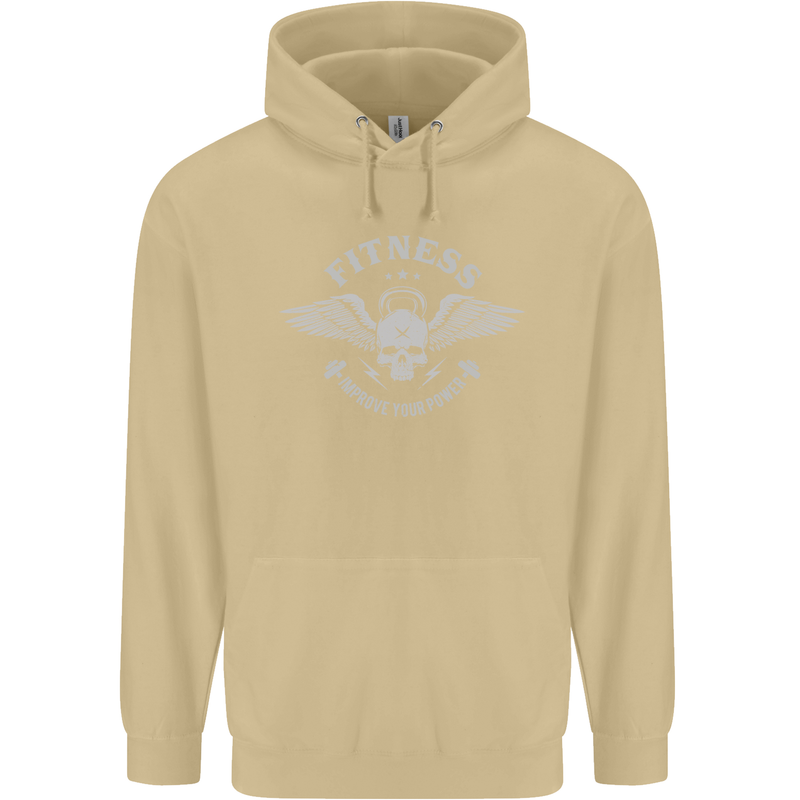 Gym Fitness Improve Your Power Skull Mens 80% Cotton Hoodie Sand