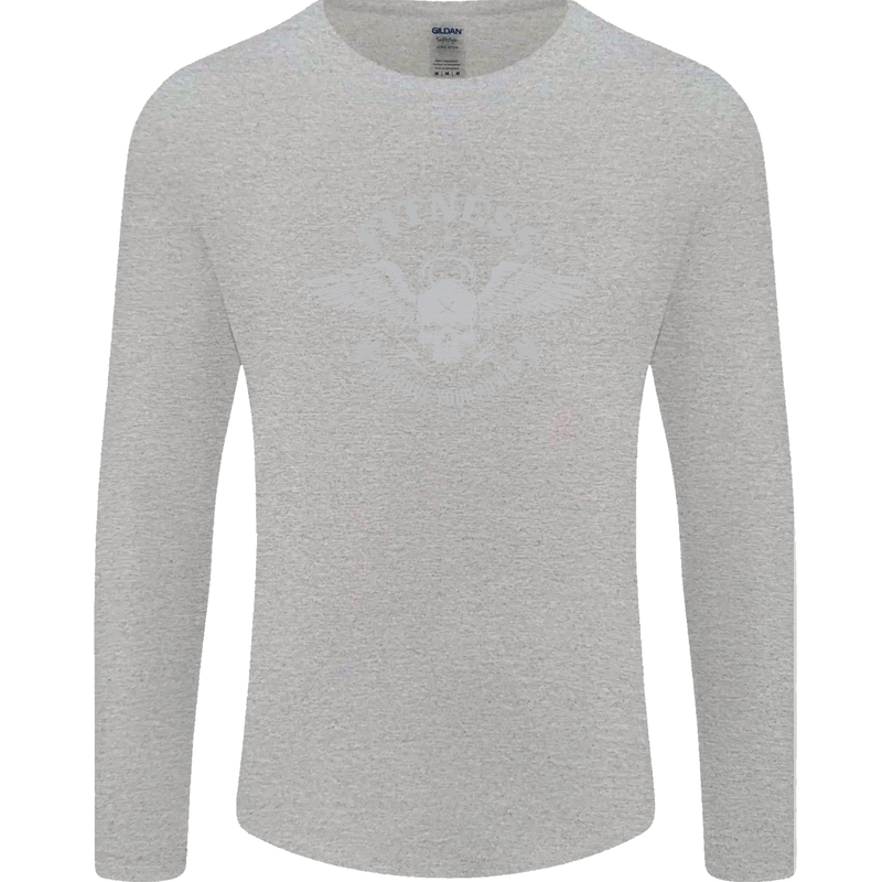 Gym Fitness Improve Your Power Skull Mens Long Sleeve T-Shirt Sports Grey