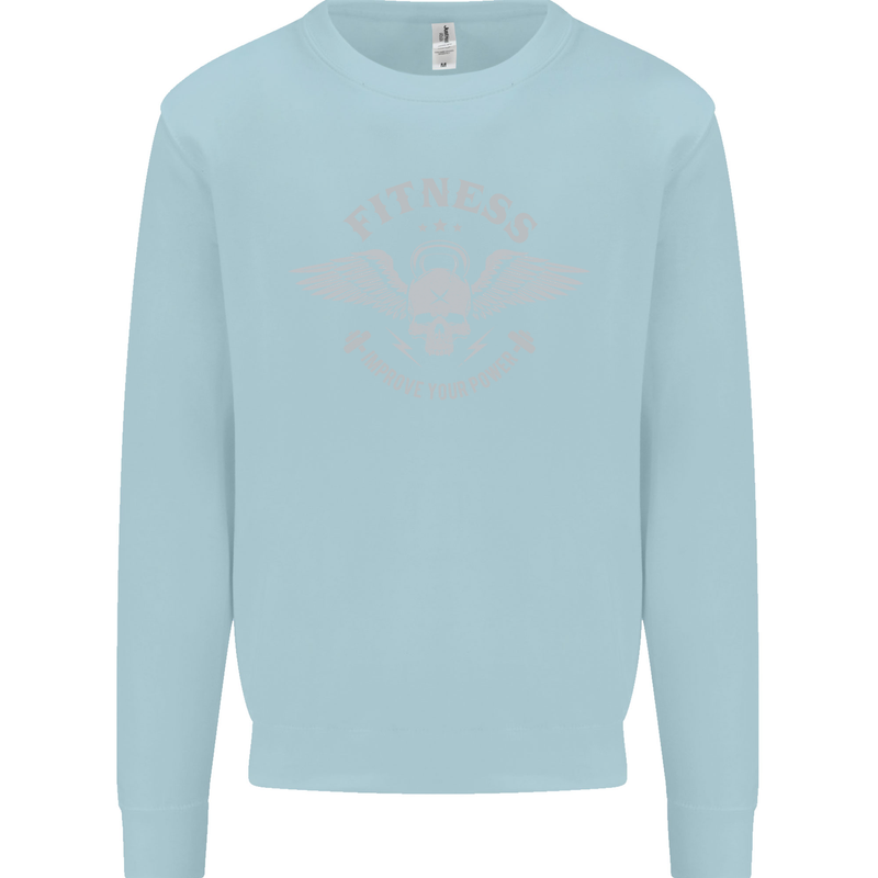 Gym Fitness Improve Your Power Skull Mens Sweatshirt Jumper Light Blue
