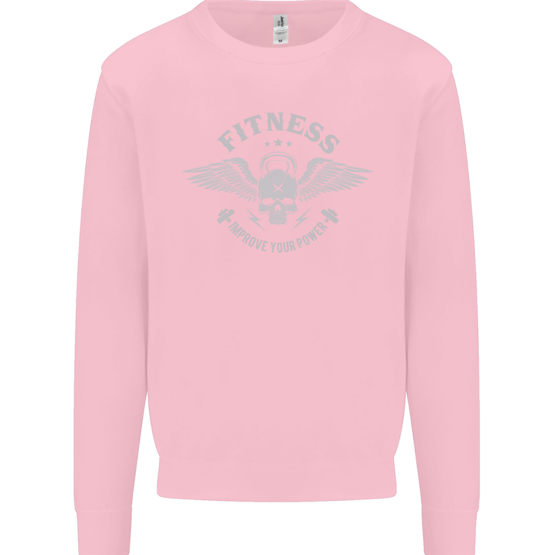 Gym Fitness Improve Your Power Skull Mens Sweatshirt Jumper Light Pink