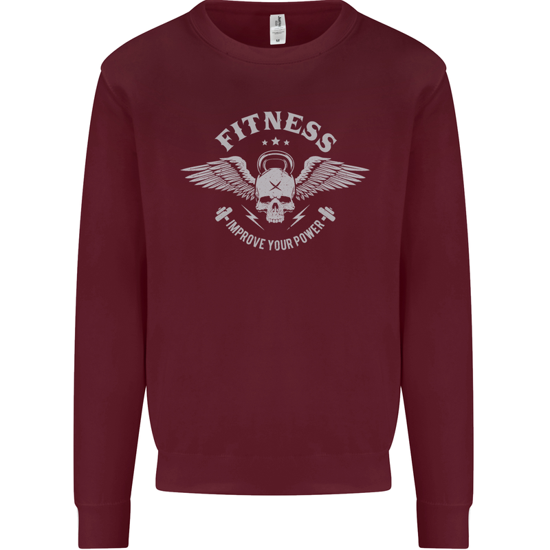 Gym Fitness Improve Your Power Skull Mens Sweatshirt Jumper Maroon