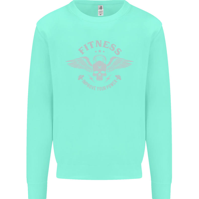 Gym Fitness Improve Your Power Skull Mens Sweatshirt Jumper Peppermint