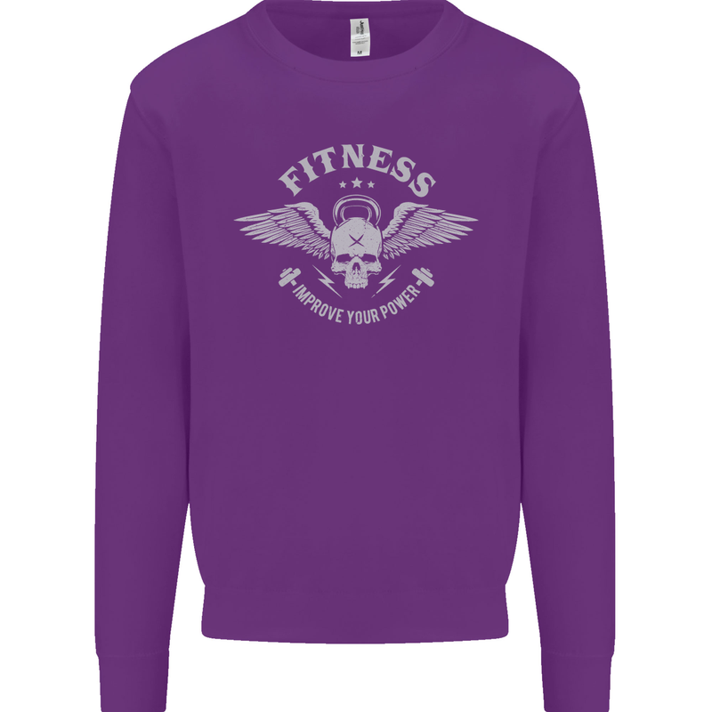 Gym Fitness Improve Your Power Skull Mens Sweatshirt Jumper Purple