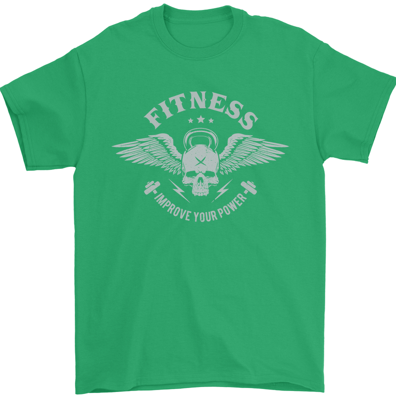 Gym Fitness Improve Your Power Skull Mens T-Shirt Cotton Gildan Irish Green