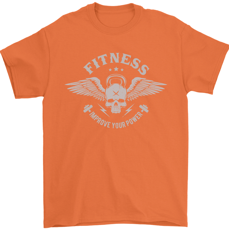 Gym Fitness Improve Your Power Skull Mens T-Shirt Cotton Gildan Orange