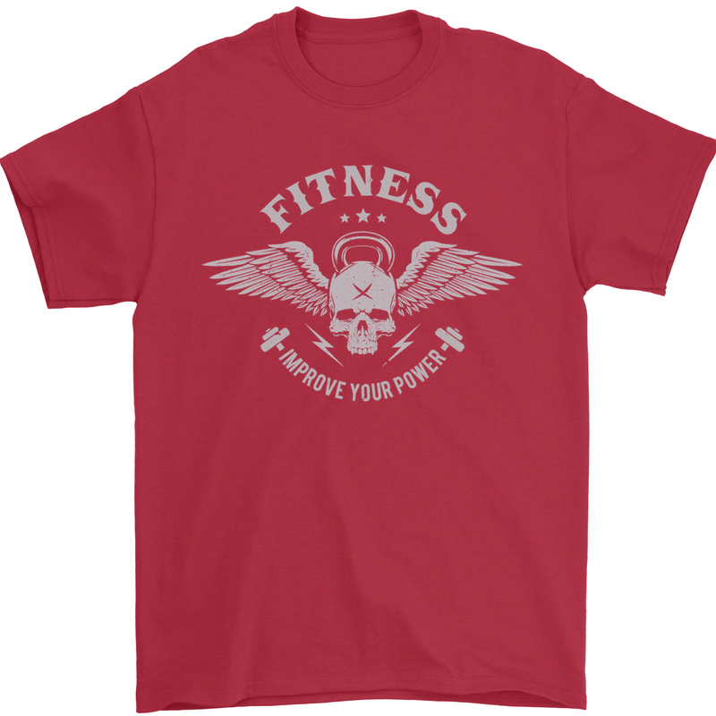 Gym Fitness Improve Your Power Skull Mens T-Shirt Cotton Gildan Red