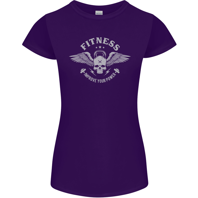 Gym Fitness Improve Your Power Skull Womens Petite Cut T-Shirt Purple