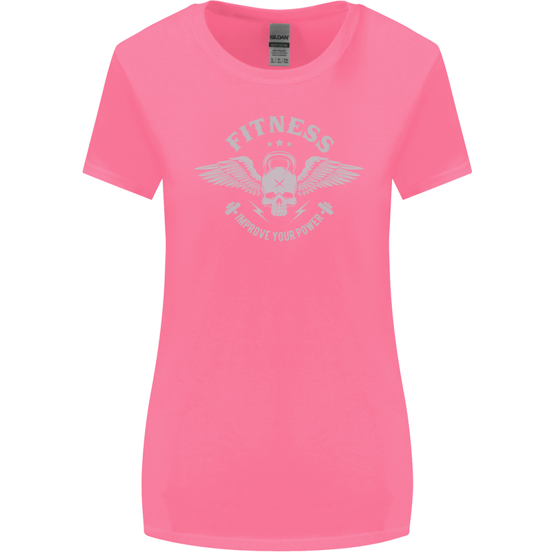 Gym Fitness Improve Your Power Skull Womens Wider Cut T-Shirt Azalea
