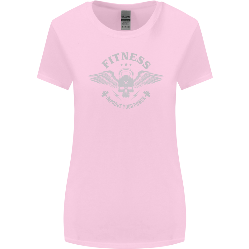 Gym Fitness Improve Your Power Skull Womens Wider Cut T-Shirt Light Pink