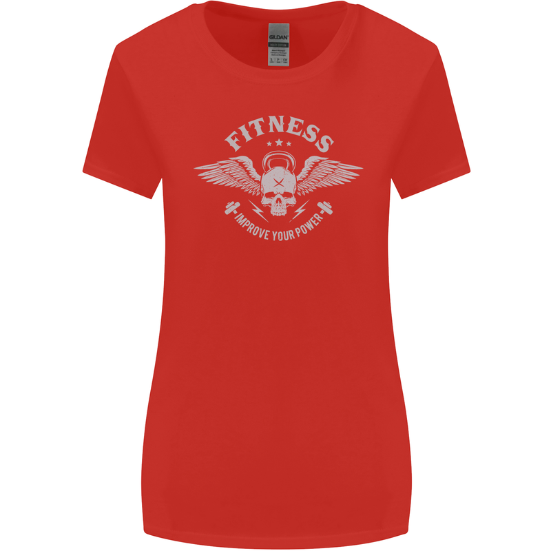 Gym Fitness Improve Your Power Skull Womens Wider Cut T-Shirt Red