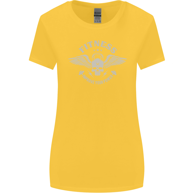 Gym Fitness Improve Your Power Skull Womens Wider Cut T-Shirt Yellow