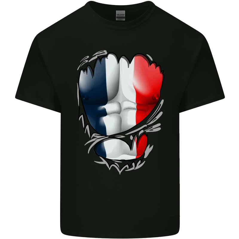 Gym French Tricolour Flag Muscles France Mens Cotton T-Shirt Tee Top Black