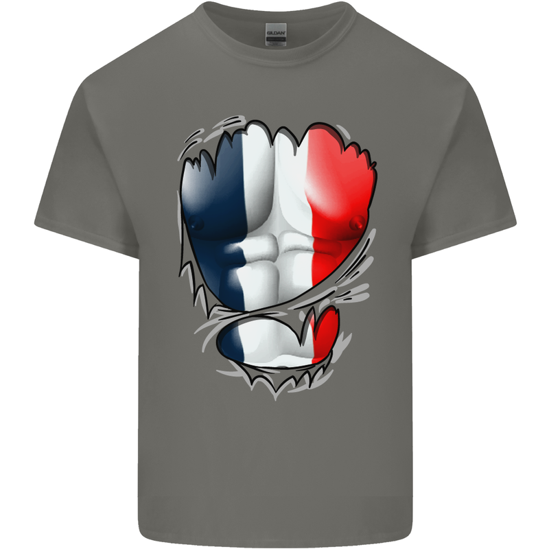 Gym French Tricolour Flag Muscles France Mens Cotton T-Shirt Tee Top Charcoal