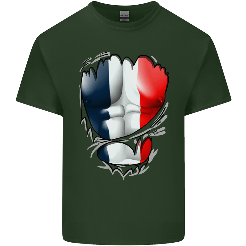 Gym French Tricolour Flag Muscles France Mens Cotton T-Shirt Tee Top Forest Green