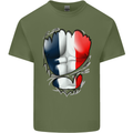 Gym French Tricolour Flag Muscles France Mens Cotton T-Shirt Tee Top Military Green