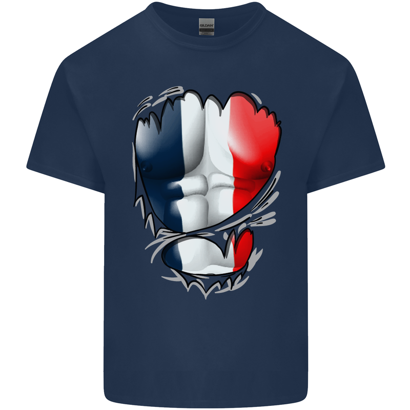 Gym French Tricolour Flag Muscles France Mens Cotton T-Shirt Tee Top Navy Blue