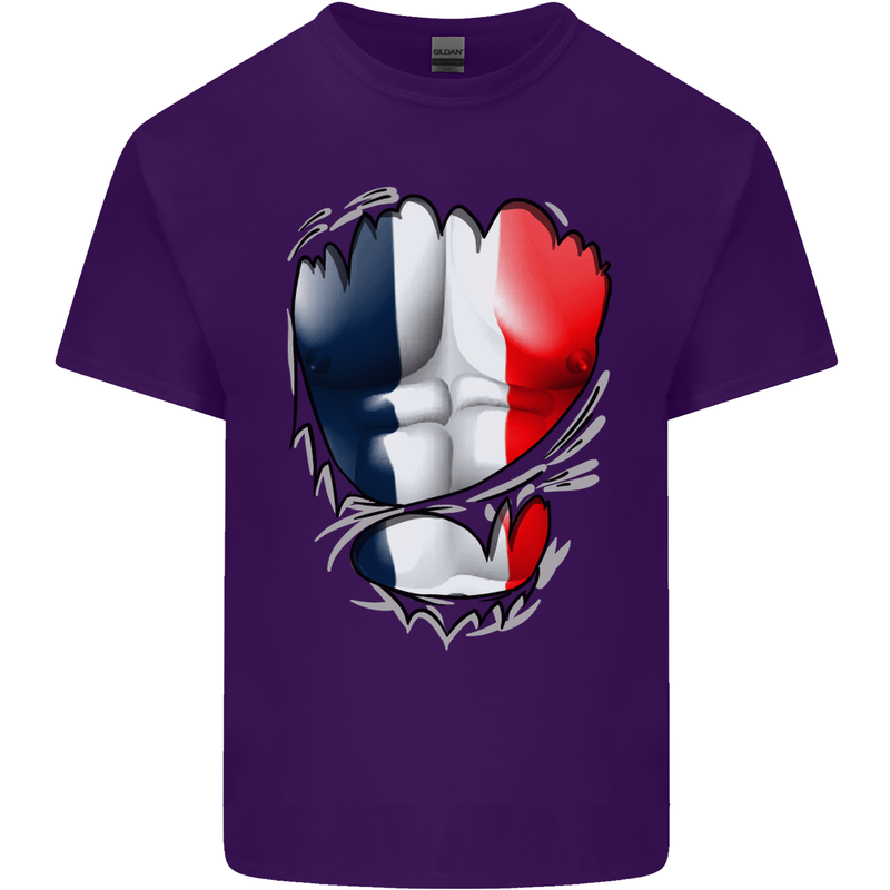 Gym French Tricolour Flag Muscles France Mens Cotton T-Shirt Tee Top Purple