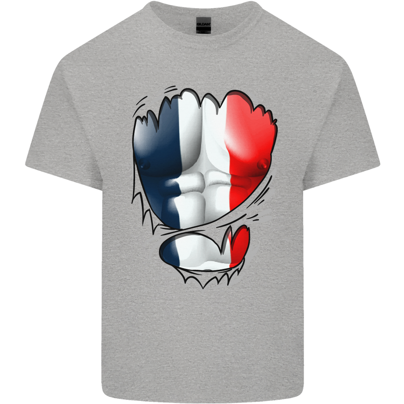 Gym French Tricolour Flag Muscles France Mens Cotton T-Shirt Tee Top Sports Grey