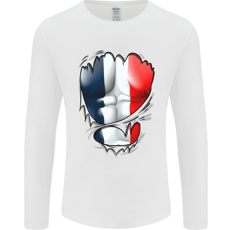 Gym French Tricolour Flag Muscles France Mens Long Sleeve T-Shirt White