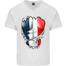 Gym French Tricolour Flag Muscles France Mens V-Neck Cotton T-Shirt White