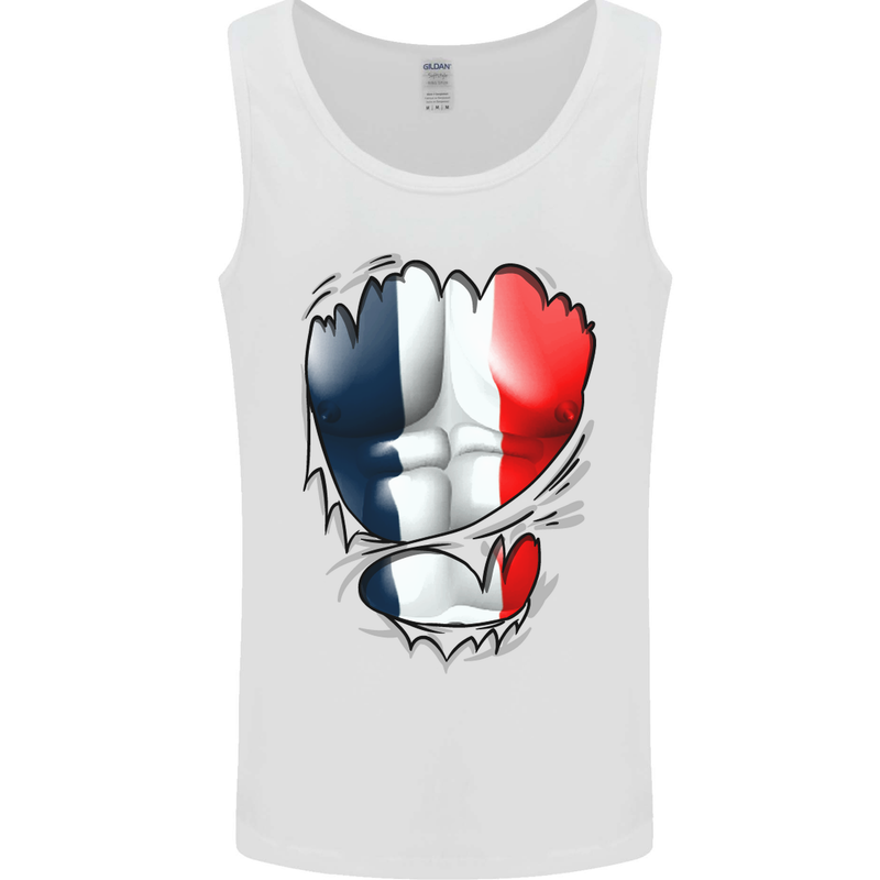 Gym French Tricolour Flag Muscles France Mens Vest Tank Top White