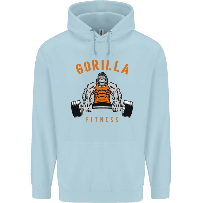Gym Gorilla Fitness Bodybuilding Training Childrens Kids Hoodie Light Blue