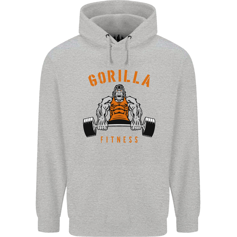 Gym Gorilla Fitness Bodybuilding Training Childrens Kids Hoodie Sports Grey