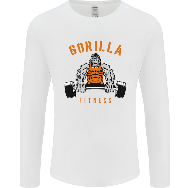 Gym Gorilla Fitness Bodybuilding Training Mens Long Sleeve T-Shirt White
