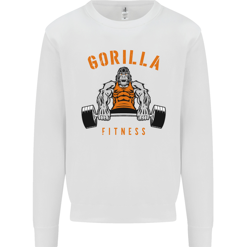 Gym Gorilla Fitness Bodybuilding Training Mens Sweatshirt Jumper White