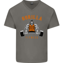 Gym Gorilla Fitness Bodybuilding Training Mens V-Neck Cotton T-Shirt Charcoal