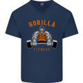Gym Gorilla Fitness Bodybuilding Training Mens V-Neck Cotton T-Shirt Navy Blue