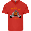 Gym Gorilla Fitness Bodybuilding Training Mens V-Neck Cotton T-Shirt Red