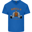 Gym Gorilla Fitness Bodybuilding Training Mens V-Neck Cotton T-Shirt Royal Blue