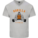 Gym Gorilla Fitness Bodybuilding Training Mens V-Neck Cotton T-Shirt Sports Grey