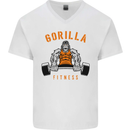 Gym Gorilla Fitness Bodybuilding Training Mens V-Neck Cotton T-Shirt White