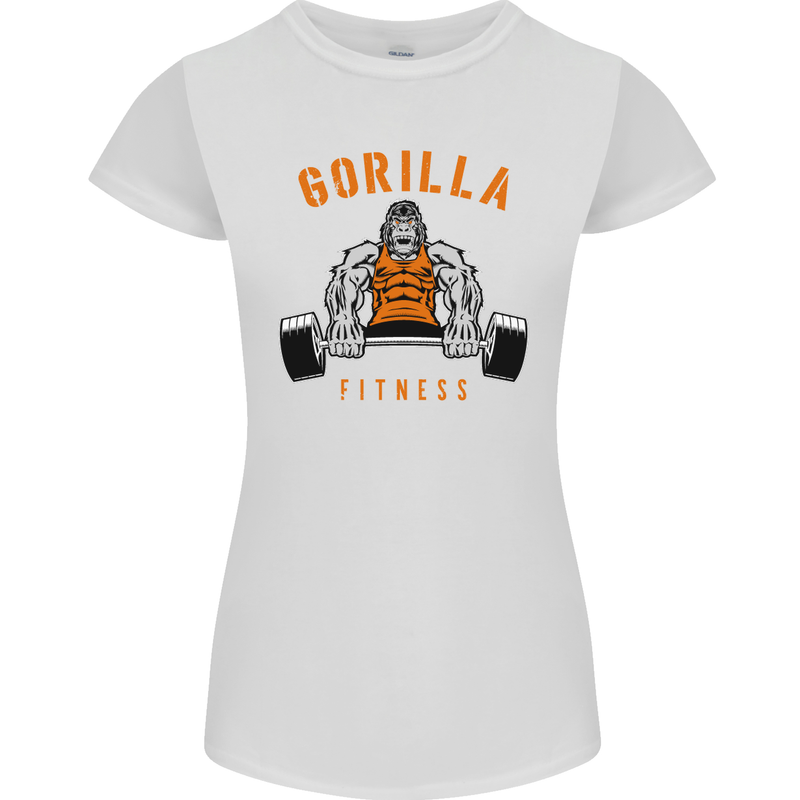 Gym Gorilla Fitness Bodybuilding Training Womens Petite Cut T-Shirt White