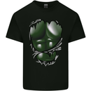 Gym Green Torso Ripped Muscles Effect Kids T-Shirt Childrens Black