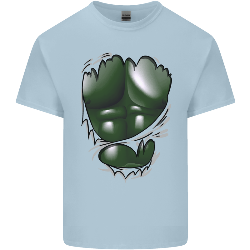 Gym Green Torso Ripped Muscles Effect Kids T-Shirt Childrens Light Blue